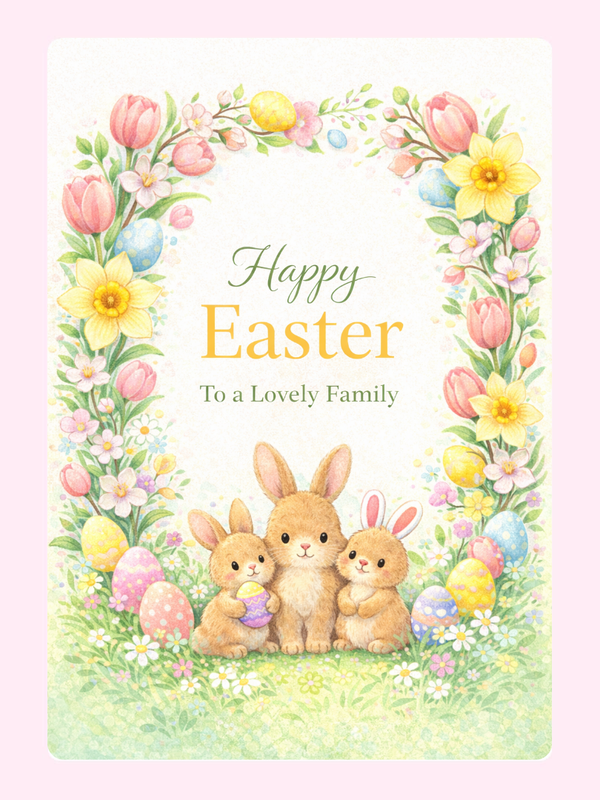 Easter Blooms Lovely Family Cake Card, for kids
