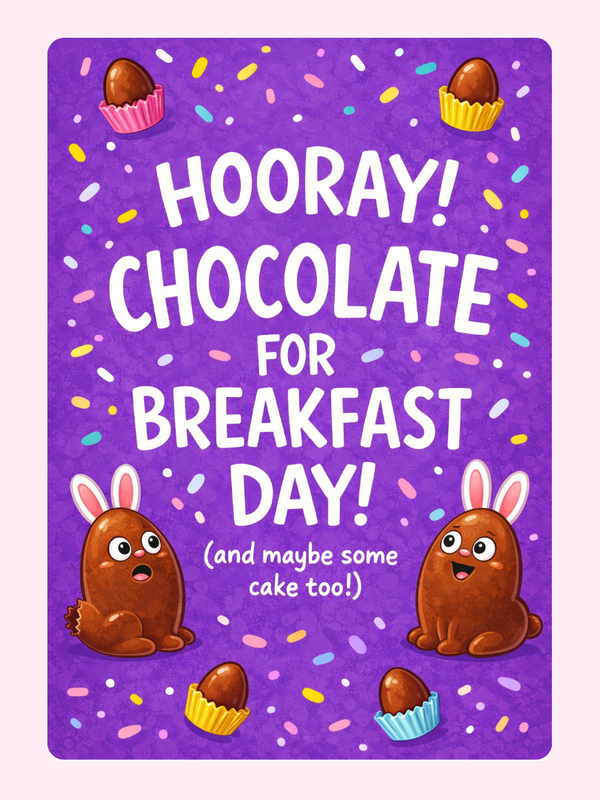 Chocolate For Breakfast Day Cake Card, for kids