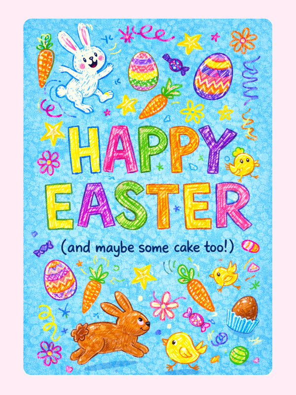 Crayon Doodle Happy Easter Cake Card, for kids