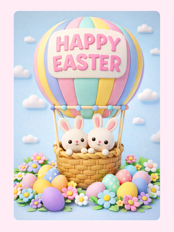 Easter Balloon Ride Bunnies Cake Card, for kids
