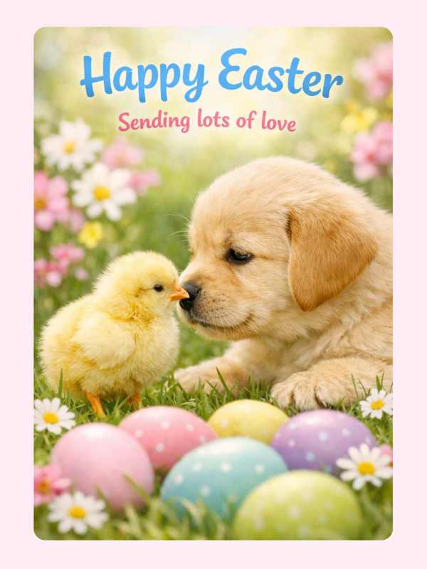 Puppy And Chick Easter Cake Card, for kids