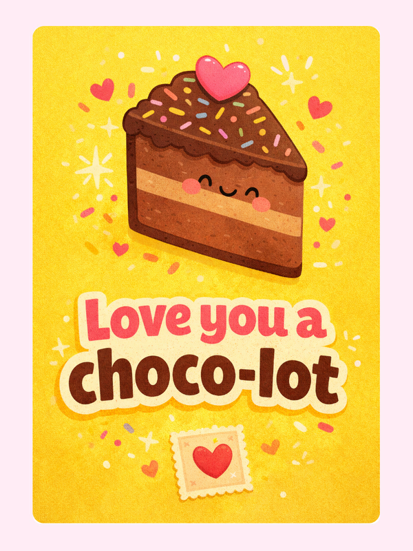 Love You A Choco-lot Treat Cake Card letterbox cake card with freshly baked cake slices