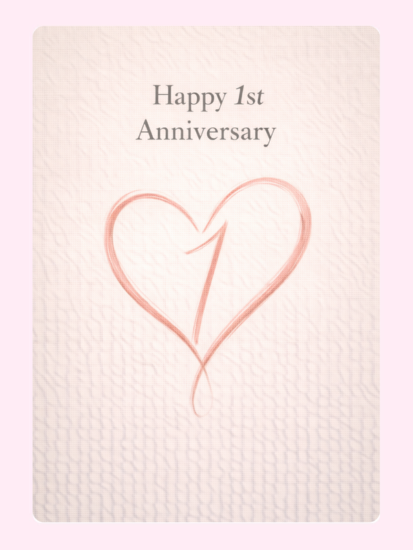 Linework Heart 1st Anniversary Cake Card letterbox cake card with freshly baked cake slices
