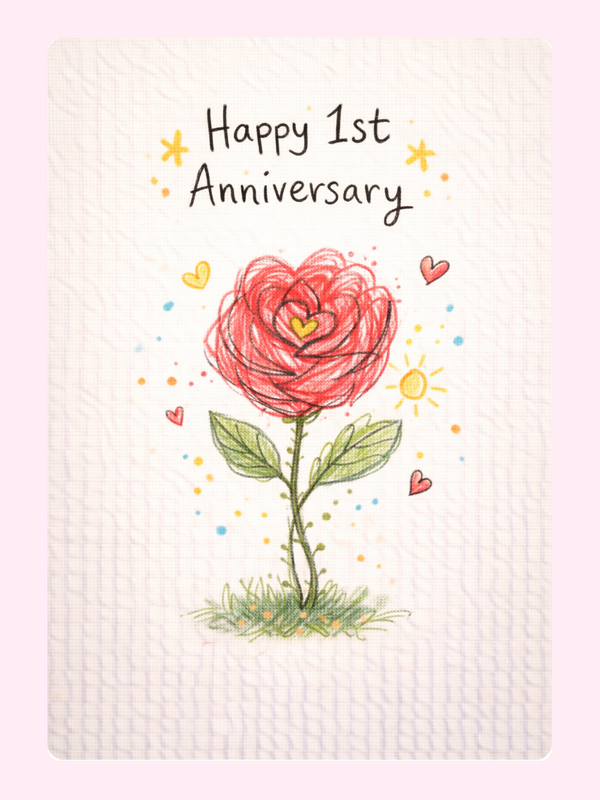Doodle Rose 1st Anniversary Cake Card letterbox cake card with freshly baked cake slices