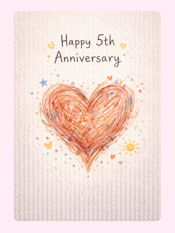 Doodle Heart 5th Anniversary Cake Card letterbox cake card with freshly baked cake slices