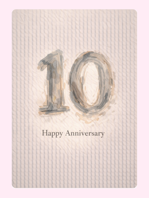 Painted Ten 10th Anniversary Cake Card letterbox cake card with freshly baked cake slices