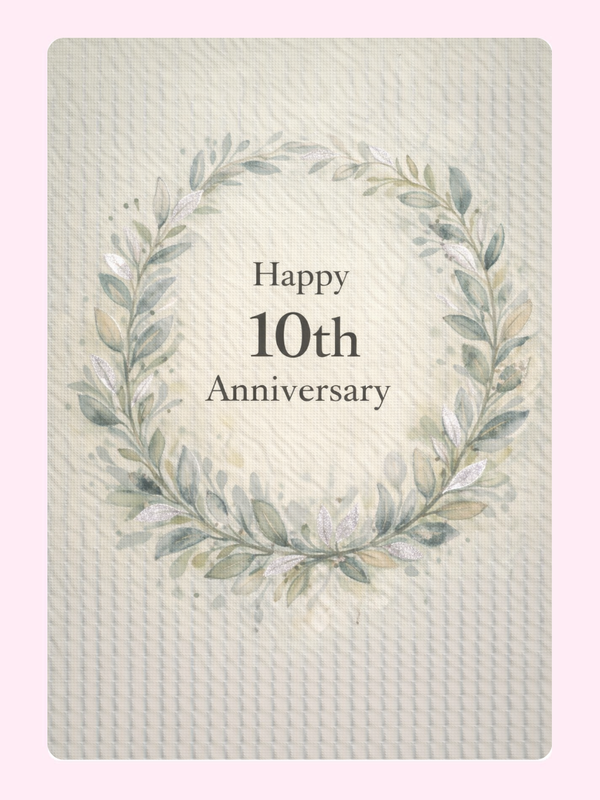 Eucalyptus Wreath 10th Anniversary Cake Card letterbox cake card with freshly baked cake slices