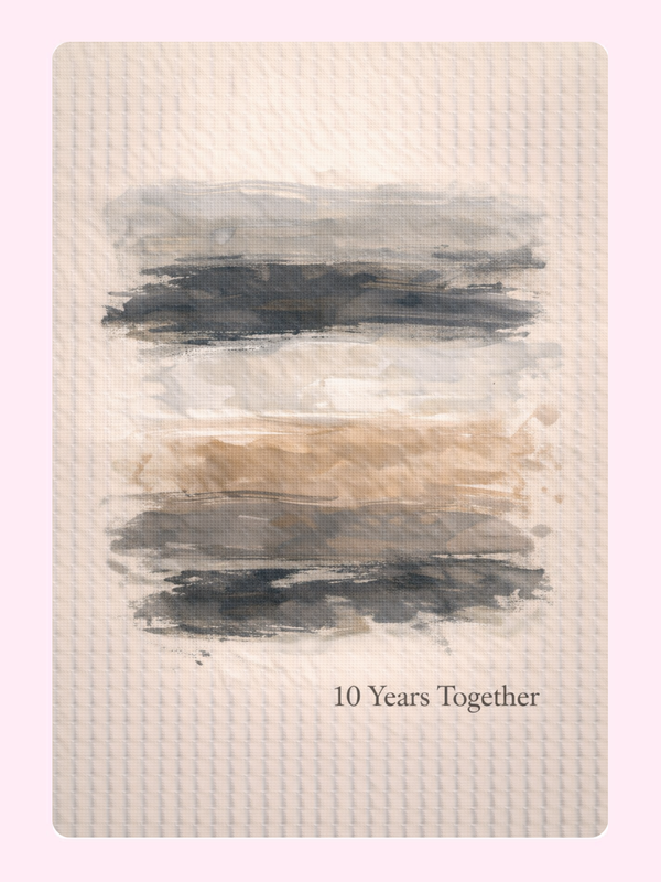 10 Years Together Abstract Anniversary Cake Card letterbox cake card with freshly baked cake slices