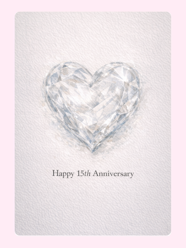 Crystal Heart 15th Anniversary Cake Card letterbox cake card with freshly baked cake slices