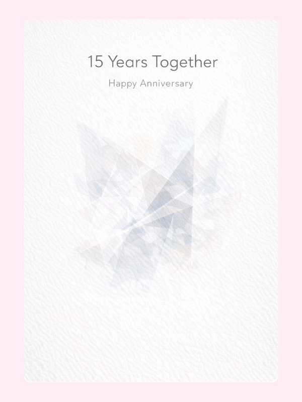 15 Years Together Crystal Anniversary Cake Card letterbox cake card with freshly baked cake slices