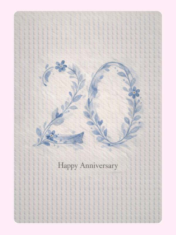 Floral Twenty 20th Anniversary Cake Card letterbox cake card with freshly baked cake slices