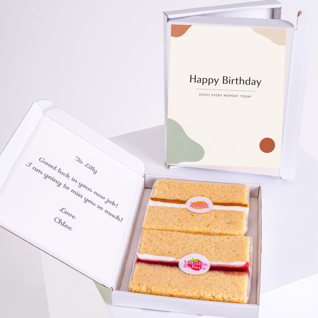 minimal birthday cake card gift box with cake inside letterbox cake card UK birthday gift by post edible greeting card