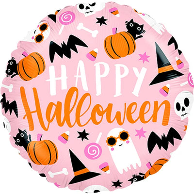 Inflated Pink Happy Halloween Helium Balloon