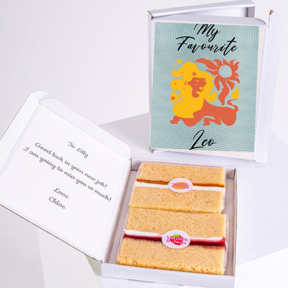 Personalised gift box with Leo design and vanilla slices.