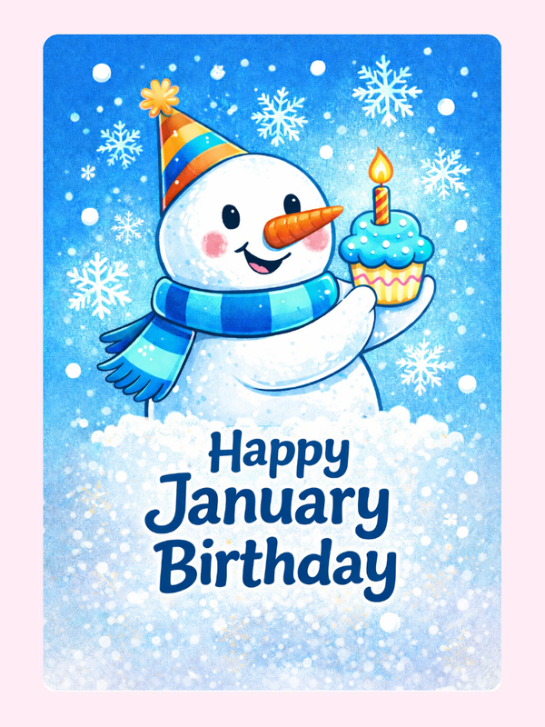 January Snowman Cake Card, birthday