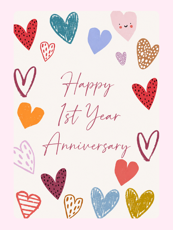 Happy 1st Annivesary letterbox cake card with freshly baked cake slices