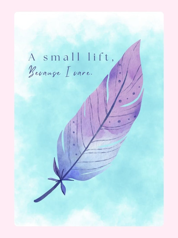 Purple feather with care message