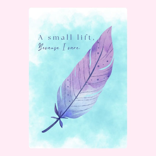 Purple feather with care message