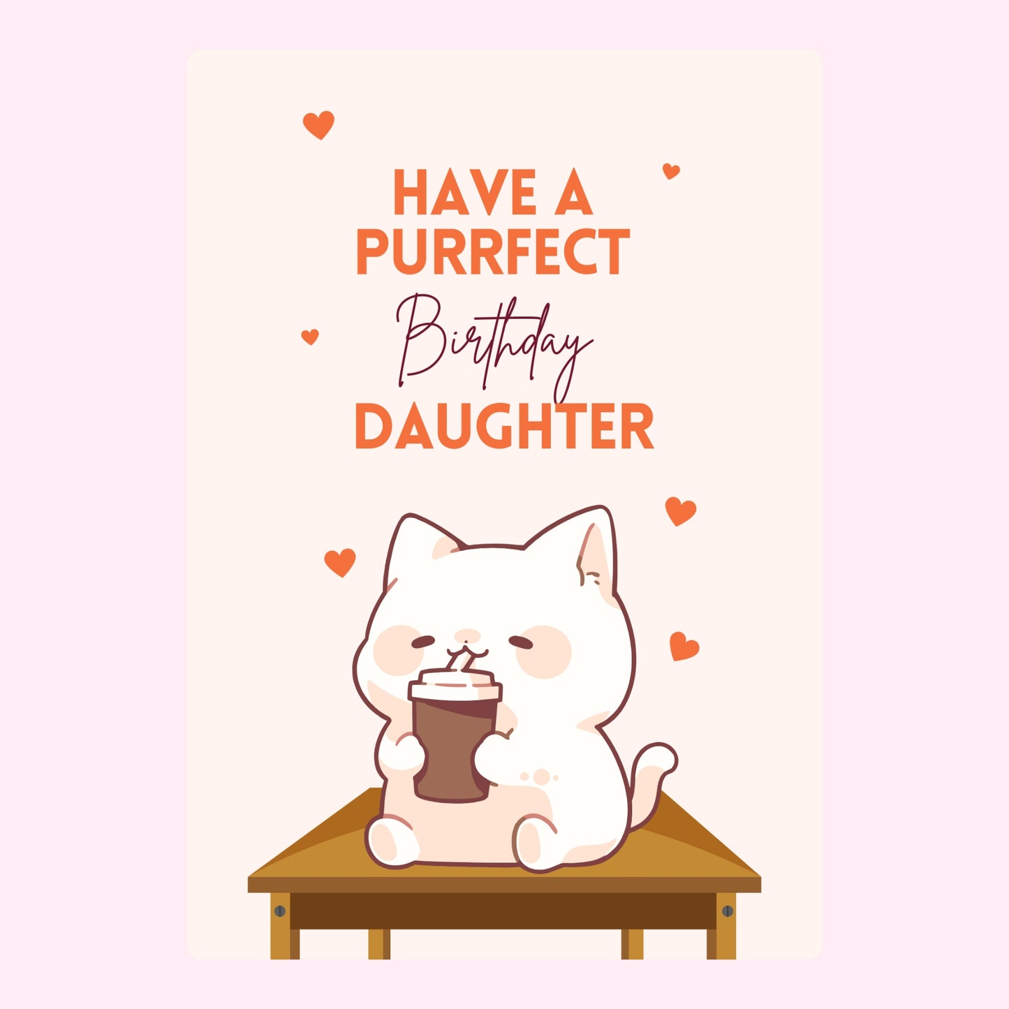 Purrfect birthday daughter card with cute cat illustration