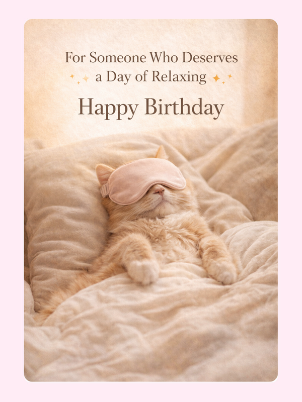 relaxing cat birthday cake card by post UK 