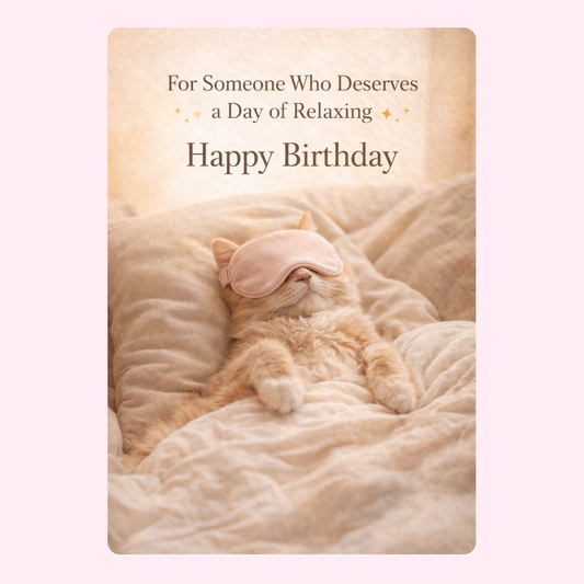 relaxing cat birthday cake card by post UK 