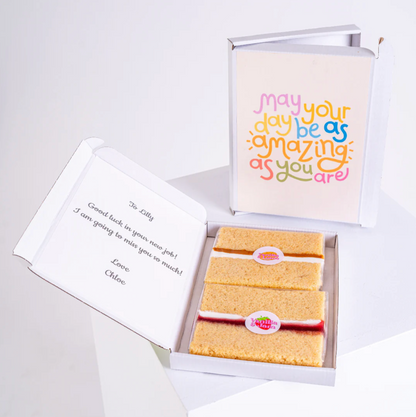 Screenshot of cake gift box with a good luck message