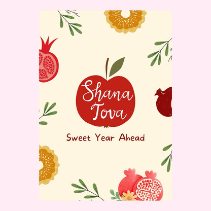 Shana Tova design with fruits and leaves.