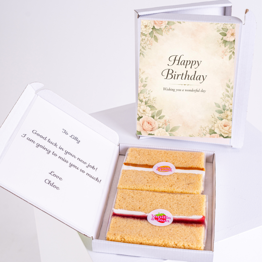 soft floral birthday cake card gift box with cake inside letterbox cake card UK birthday gift by post edible greeting card