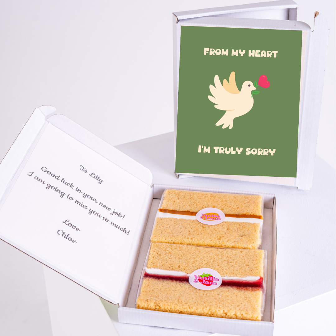 Sorry message gift box with three slices.