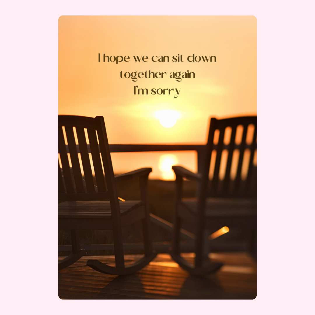 Sunset chairs with sorry message.