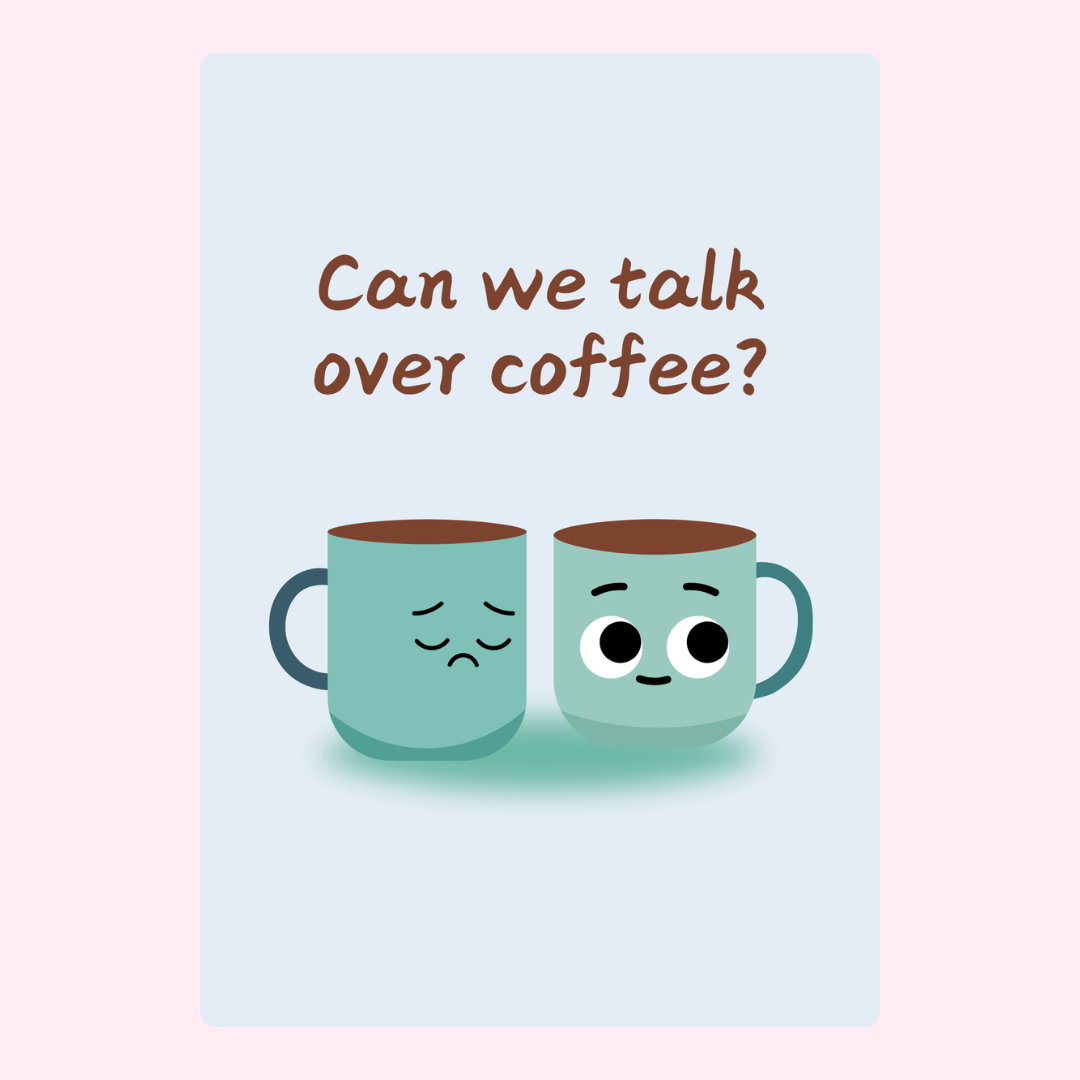 Two coffee cups with sorry message.