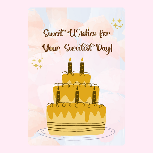 Birthday card with sweet wishes and cake