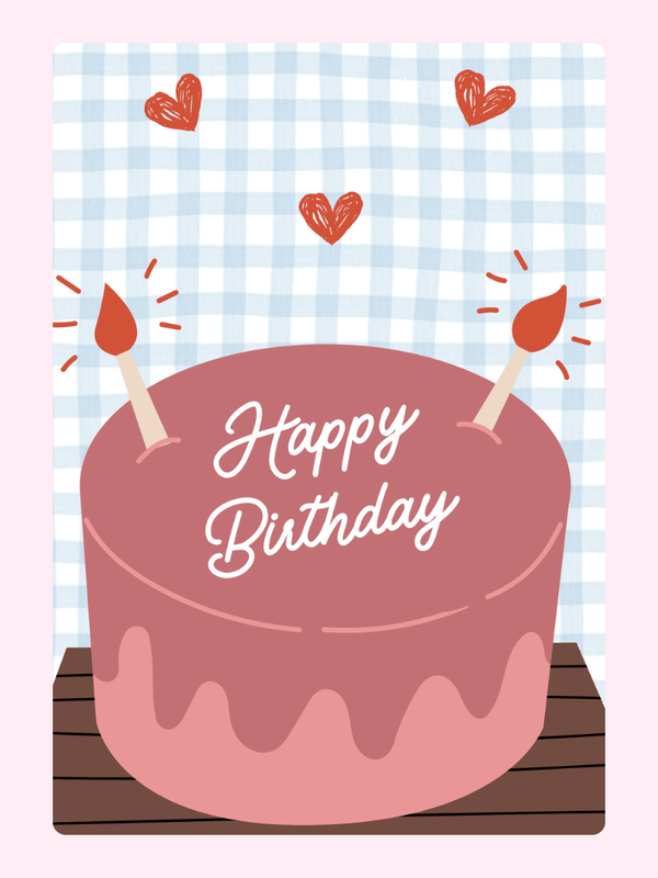 Gingham Birthday Cake Candles Cake Card