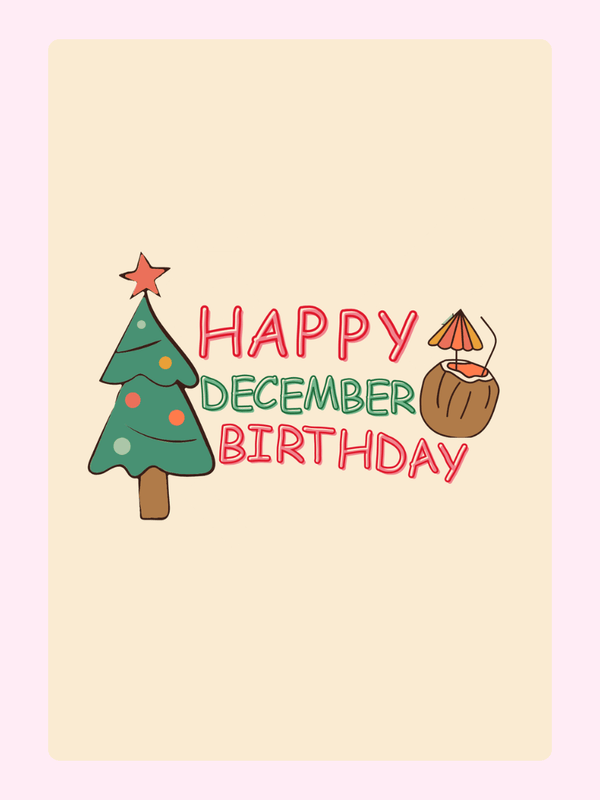 December Birthday Tree And Coconut Cake Card