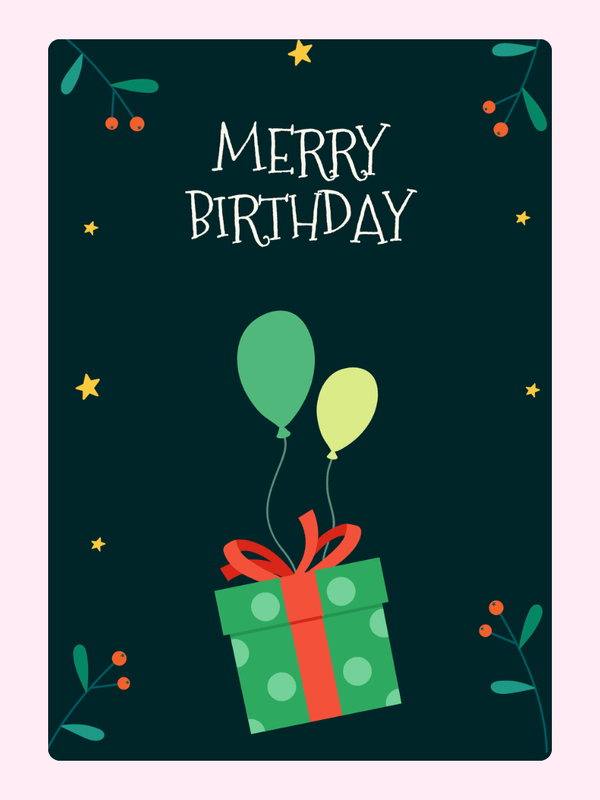 Merry Birthday Gifts And Balloons Cake Card