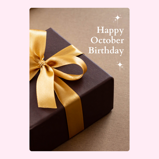 October birthday gift with gold ribbon