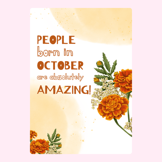 October birthday card design with flowers.