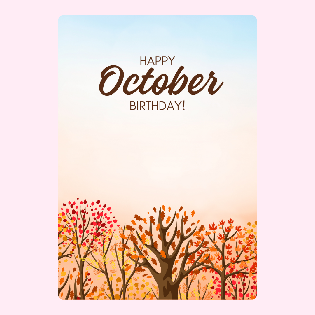 October birthday card with autumn trees