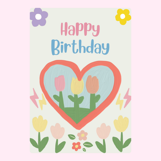 Birthday heart and tulips design