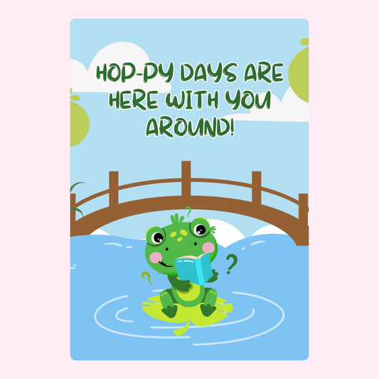 Cute frog illustration with Hop-py days message, Nov 22 design