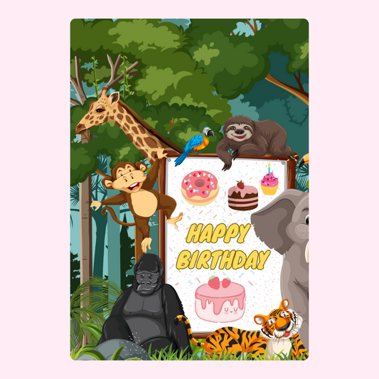 Happy Birthday jungle scene design.