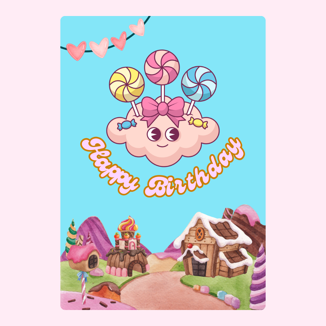Happy Birthday card with candy land design
