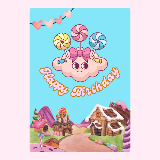 Happy Birthday card with candy land design