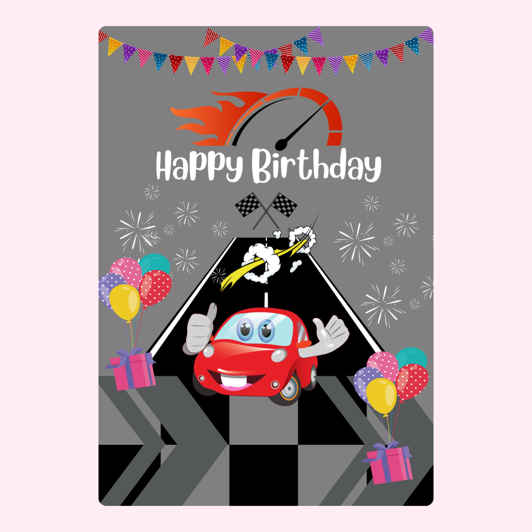 Happy Birthday racing car card