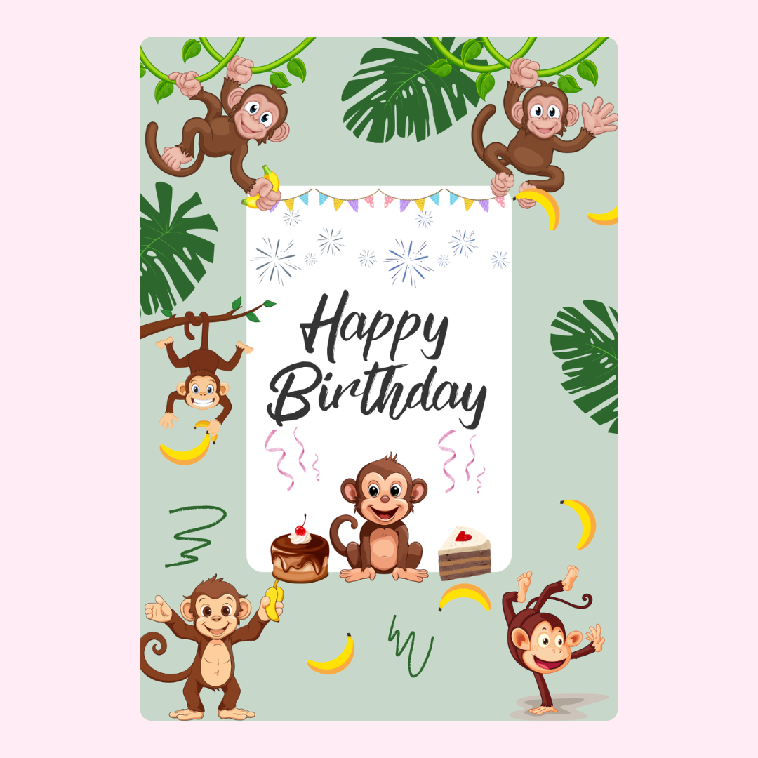 Happy Birthday card with monkeys