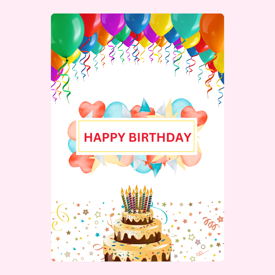 Happy birthday card with balloons and cake (Nov 23)