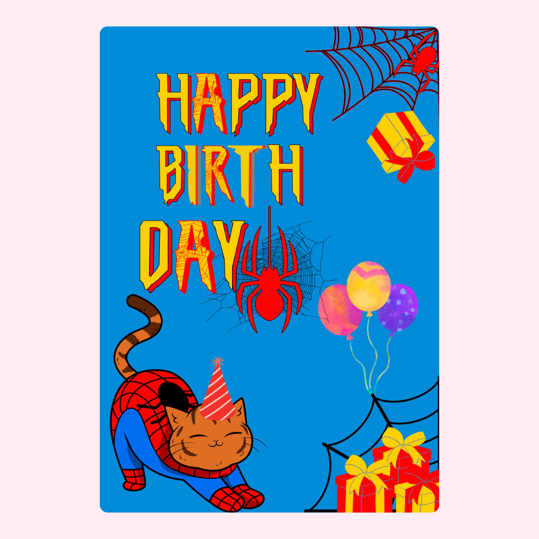 Happy Birthday Spiderman Cat Illustration