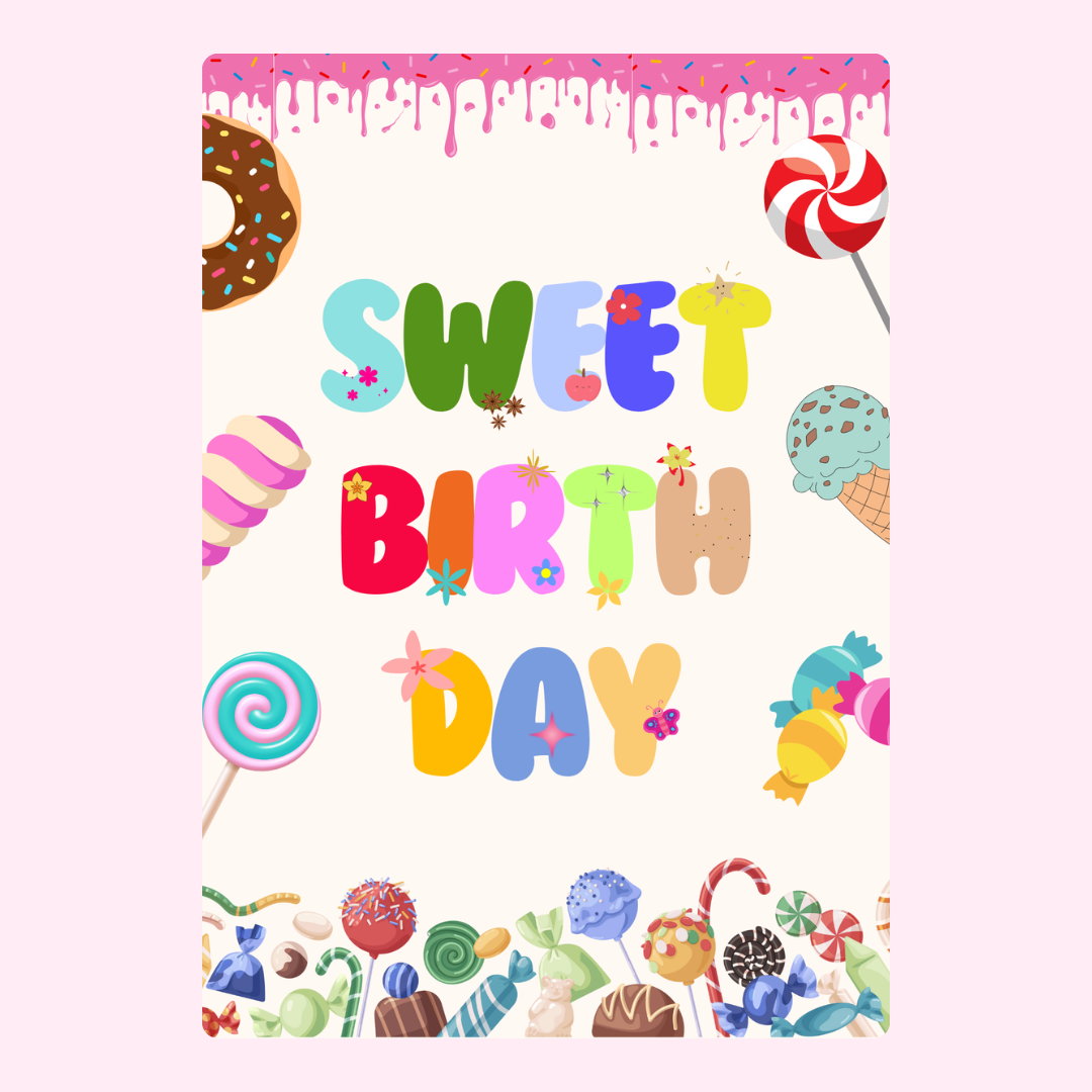 Sweet Birthday card design with candies & sweets