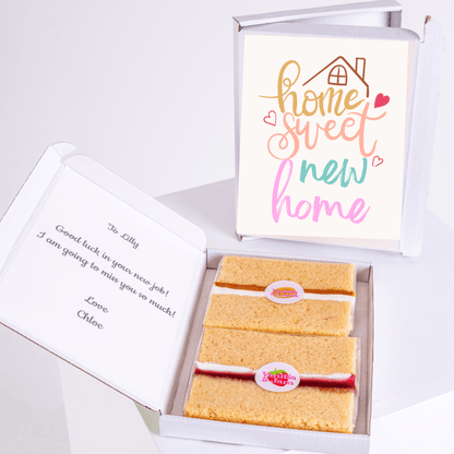 Home sweet new home gift box with cake, note for Lilly.