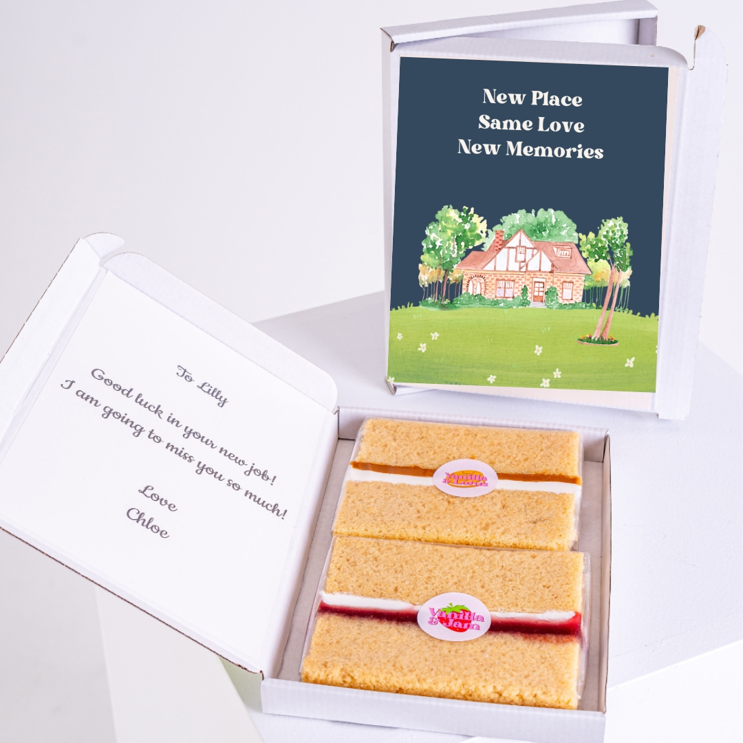 Gift box with cake, New Place, Same Love, New Memories, for Lilly.